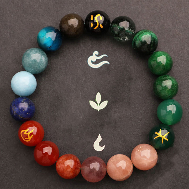Buddha Stones Five Elements Various Agate Crystal Green Strawberry Quartz Sun Stone Wealth Bracelet - image 42