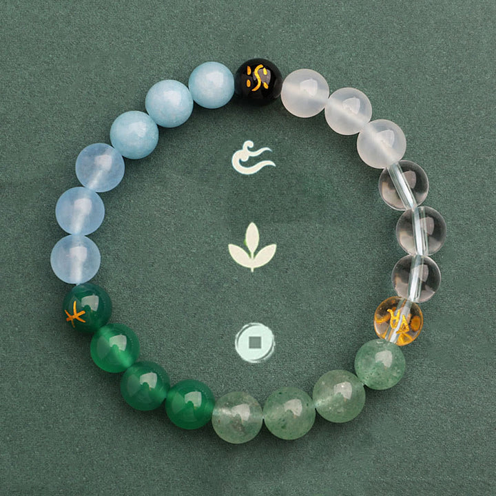 Buddha Stones Five Elements Various Agate Crystal Green Strawberry Quartz Sun Stone Wealth Bracelet - image 47