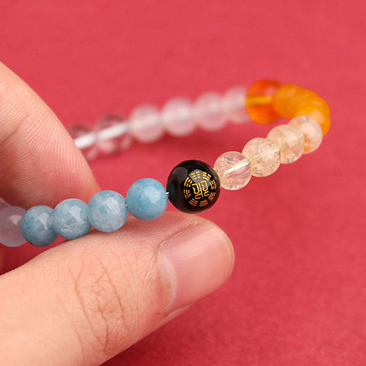 Buddha Stones Five Elements Various Agate Crystal Green Strawberry Quartz Sun Stone Wealth Bracelet