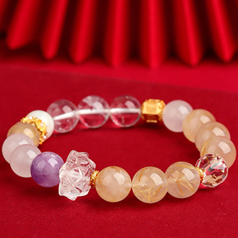 Buddha Stones Five Elements Various Agate Crystal Green Phantom Rutilated Quartz Green Grape Agate Malachite Luck Bracelet - image 21