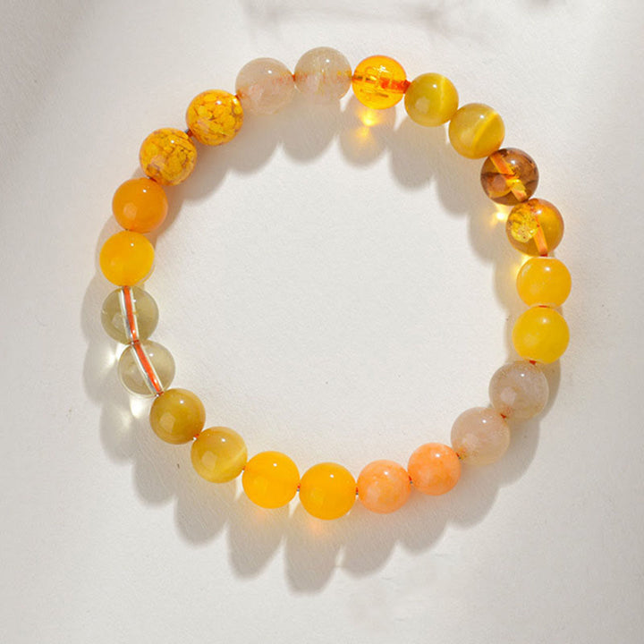 Buddha Stones Five Elements Various Agate Crystal Rutilated Quartz Tiger Eye Yellow Agate Citrine Luck Bracelet - Earth(Wrist Circumference: 14-16cm) - 8mm - image 2