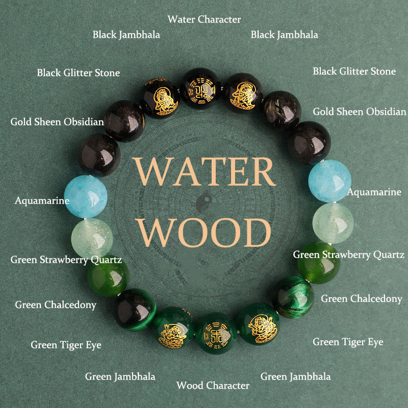 Buddha Stones Five Elements Various Agate Crystal South Red Agate Strawberry Quartz Sun Stone Citrine Luck Bracelet - Water Wood(Wrist Circumference: 14-16cm) - 10mm - image 15