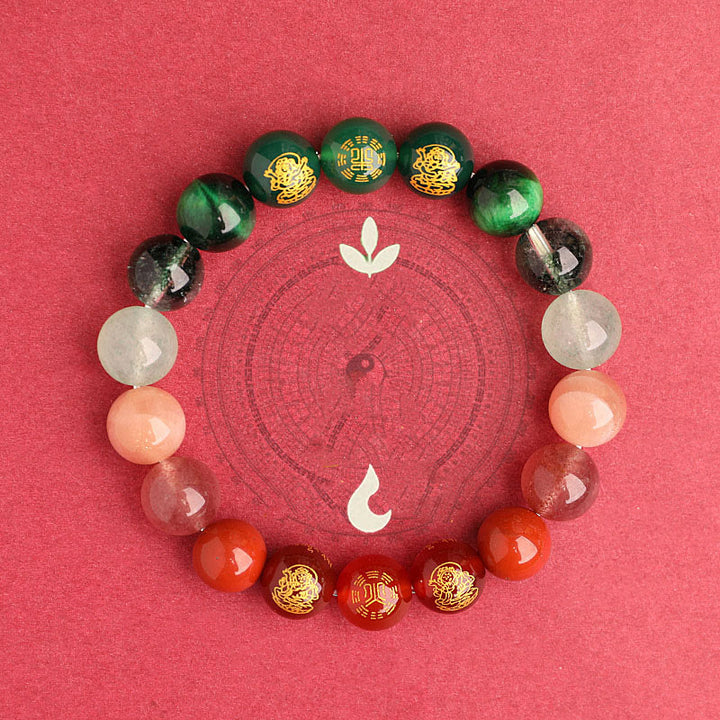 Buddha Stones Five Elements Various Agate Crystal South Red Agate Strawberry Quartz Sun Stone Citrine Luck Bracelet