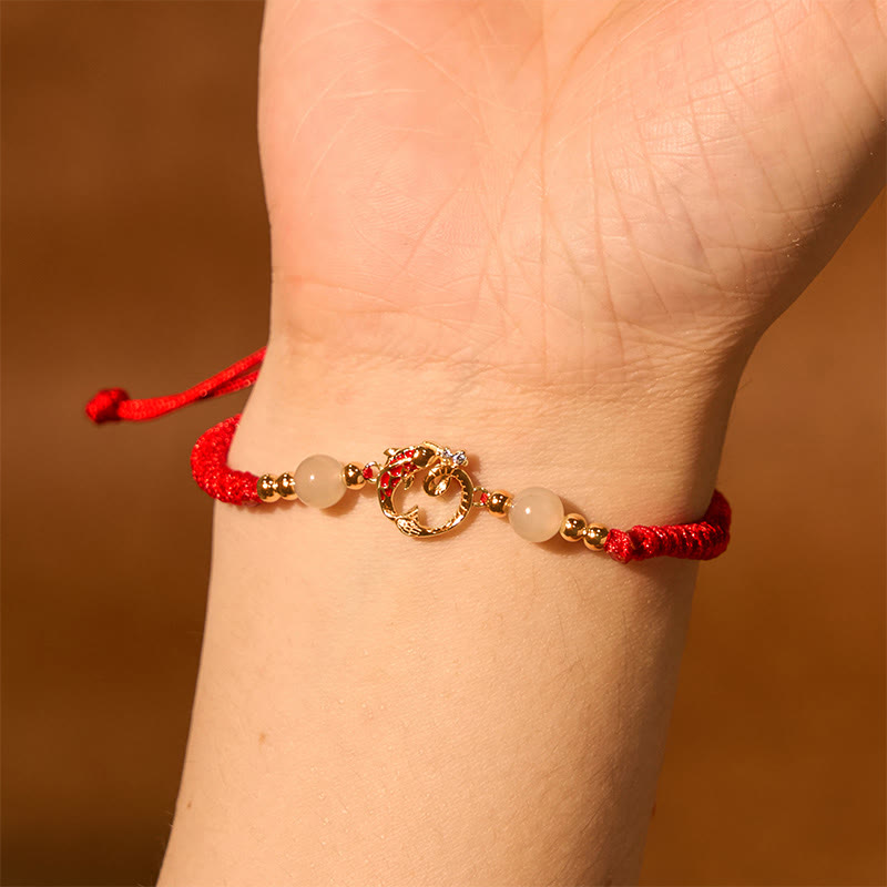 Buddha Stones 925 Sterling Silver Hetian Jade Cinnabar Koi Fish Year Of Snake Red String Protection Braided Bracelet