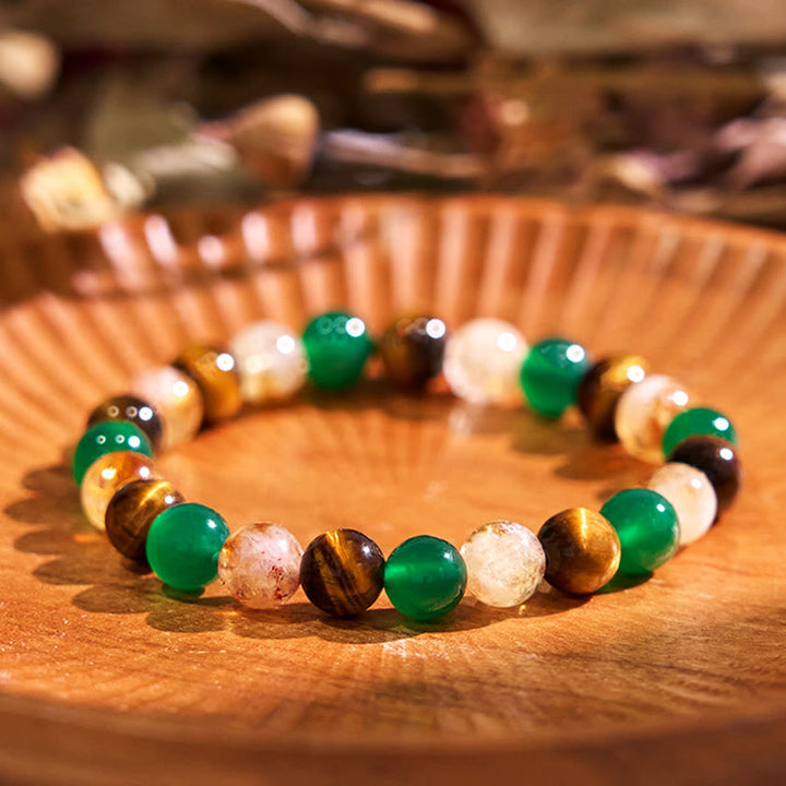 Buddha Stones Natural Tiger Eye Green Agate Citrine Mix And Match Beads Protection Bracelet