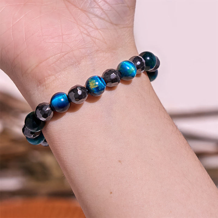 Buddha Stones 2Pcs Hematite Tiger Eye Blue Tiger Eye Powerful Bracelet Set