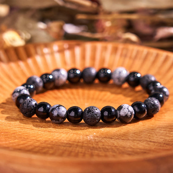 Buddha Stones Tiger Eye Black Glitter Stone Black Glass Beads Snowflake Obsidian Lava Rock Rhodonite Protection Bracelet