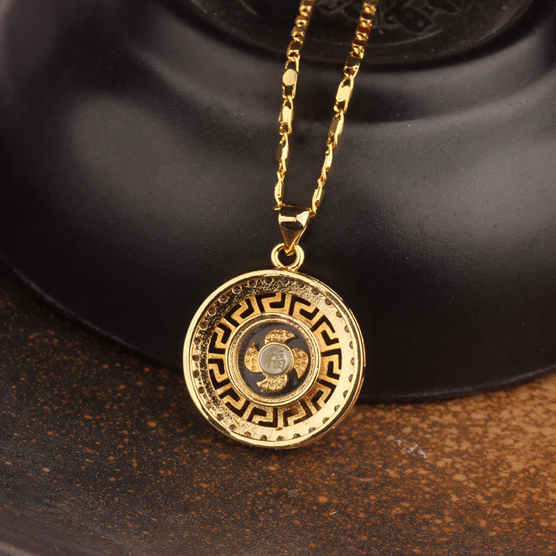 Buddha Stones Gold plated Copper Brass Rotatable Windmill Feng Sheng Shui Qi Fu Luck Necklace Pendant