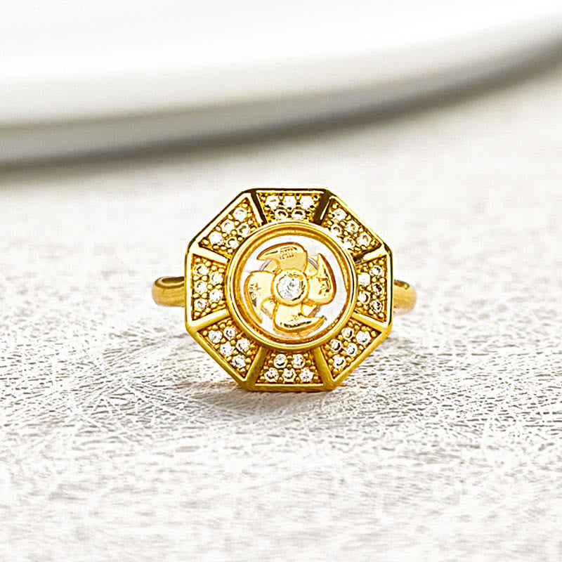 Buddha Stones Gold Plated Copper Windmill Feng Sheng Shui Qi Luck Wealth Adjustable Ring