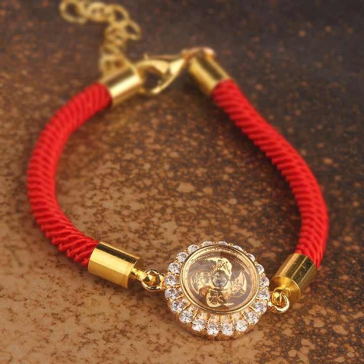 Buddha Stones Red String Copper Brass Rotatable Windmill Feng Sheng Shui Qi Protection Braided Bracelet