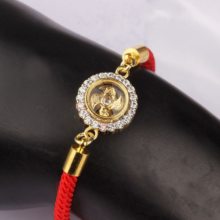 Buddha Stones Red String Copper Brass Rotatable Windmill Feng Sheng Shui Qi Protection Braided Bracelet