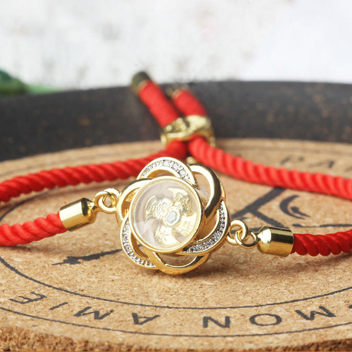 Buddha Stones Rotatable Plum Red String Copper Brass Windmill Feng Sheng Shui Qi Protection Braided Bracelet