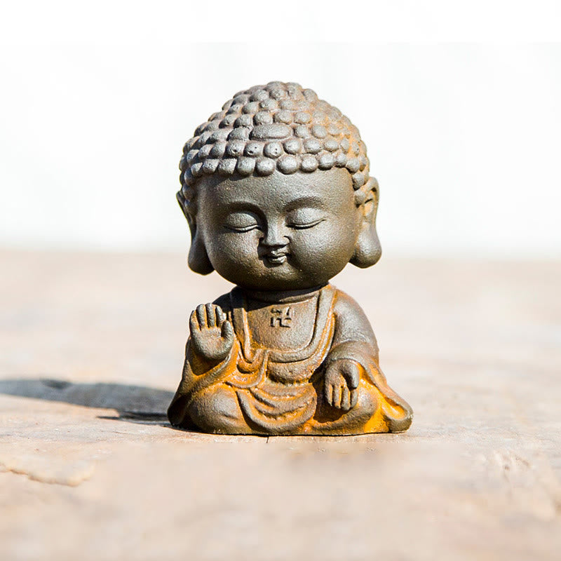 Buddha Stones Small Meditating Buddha Iron Powder Rust Cast Resin Statue Home Decoration - Fearless Buddha 9*6.5*5.2cm - image 11