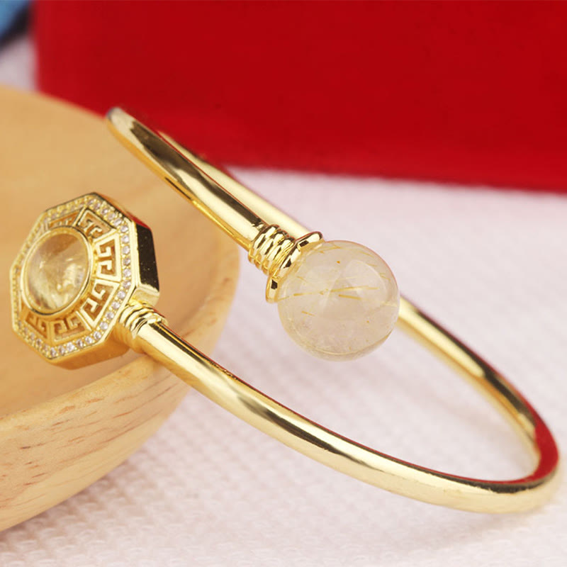 Buddha Stones Rutilated Quartz Copper Brass Rotatable Windmill Feng Sheng Shui Qi Courage Bracelet Bangle