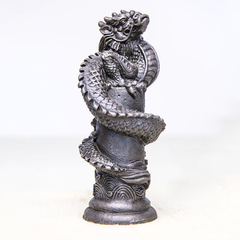 Buddha Stones Handmade Flying Dragon Around The Pillar Iron Powder Rust Cast Resin Statue Home Decoration - Polished Version 20*10*8cm - image 14