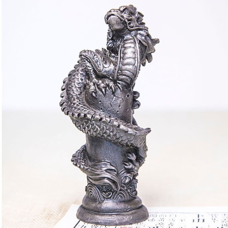 Buddha Stones Handmade Flying Dragon Around The Pillar Iron Powder Rust Cast Resin Statue Home Decoration - image 16