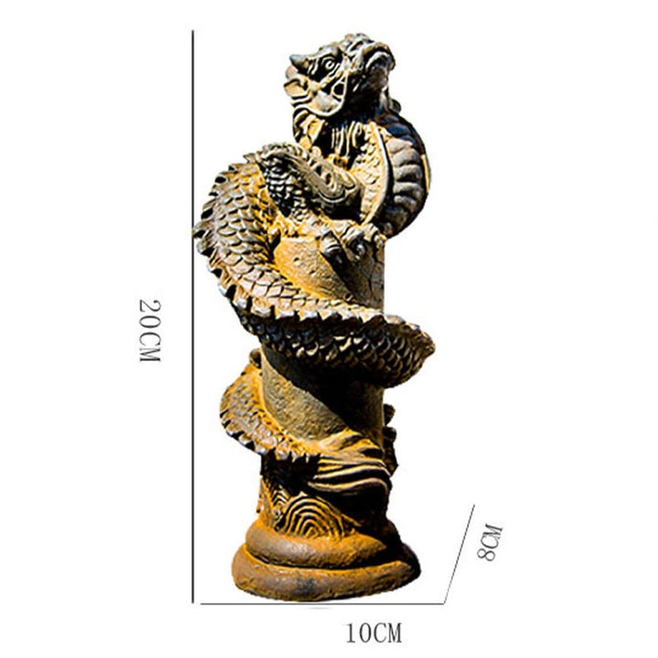 Buddha Stones Handmade Flying Dragon Around The Pillar Iron Powder Rust Cast Resin Statue Home Decoration - image 12