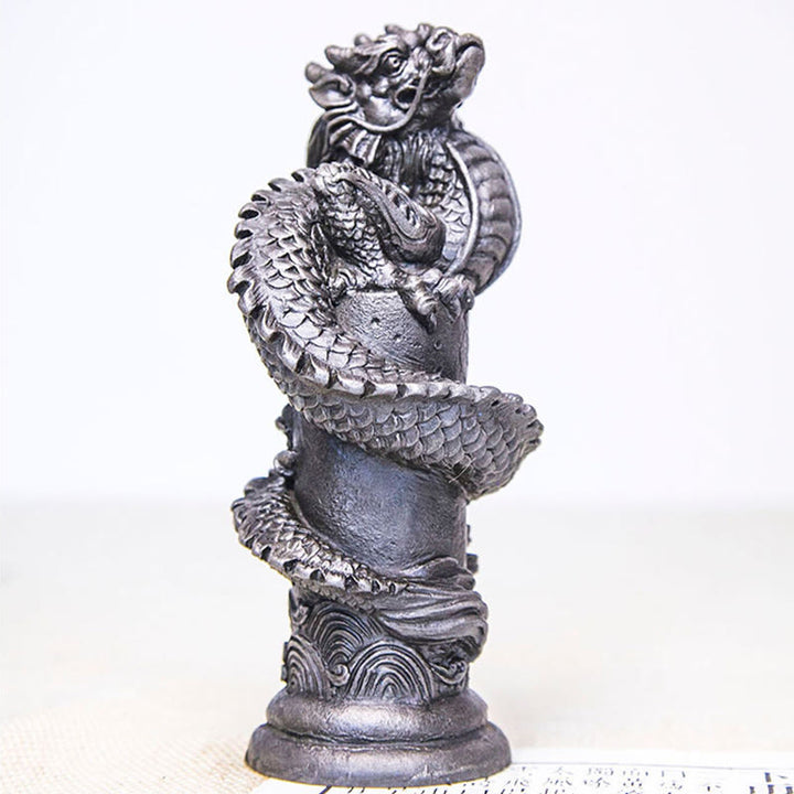Buddha Stones Handmade Flying Dragon Around The Pillar Iron Powder Rust Cast Resin Statue Home Decoration - image 24