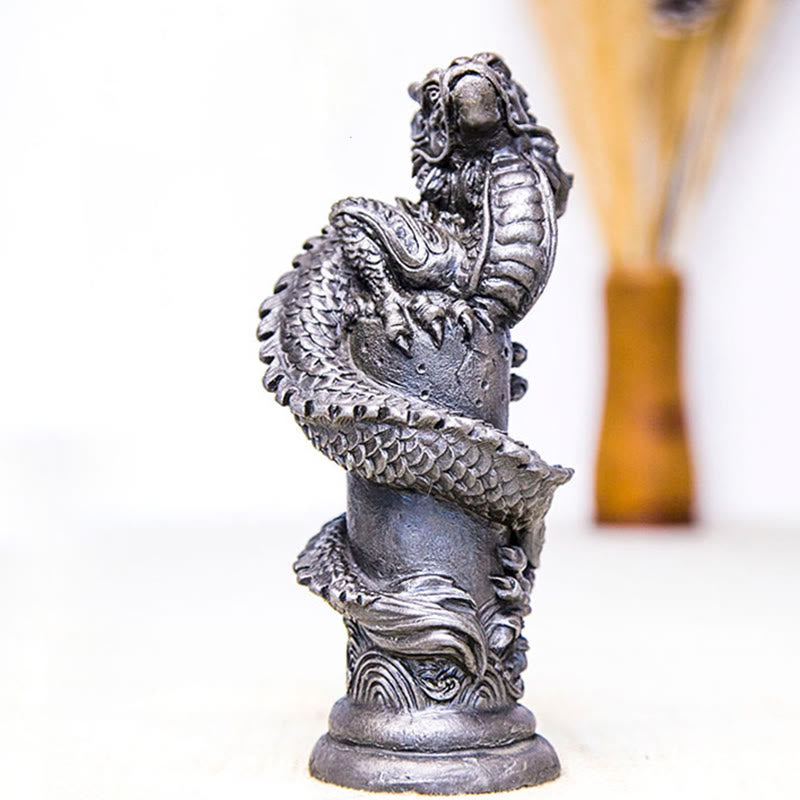 Buddha Stones Handmade Flying Dragon Around The Pillar Iron Powder Rust Cast Resin Statue Home Decoration - image 17