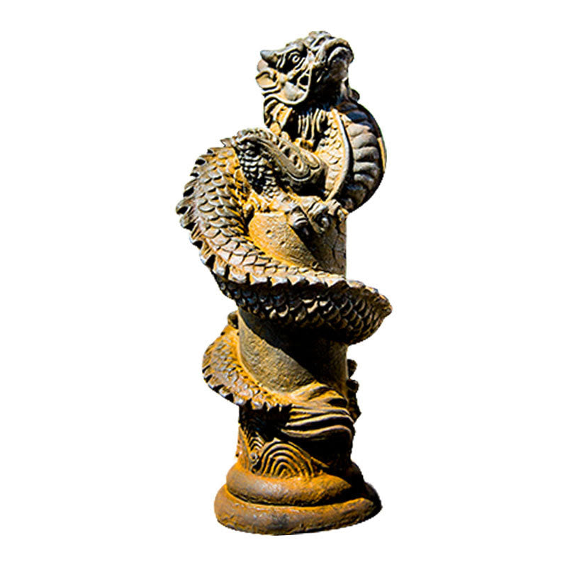 Buddha Stones Handmade Flying Dragon Around The Pillar Iron Powder Rust Cast Resin Statue Home Decoration - image 13