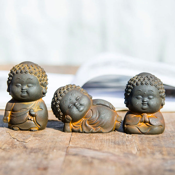 Buddha Stones Small Standing Lying Sitting Cute Buddha Iron Powder Rust Cast Resin Statue Home Decoration