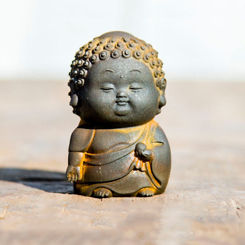 Buddha Stones Small Standing Lying Sitting Cute Buddha Iron Powder Rust Cast Resin Statue Home Decoration