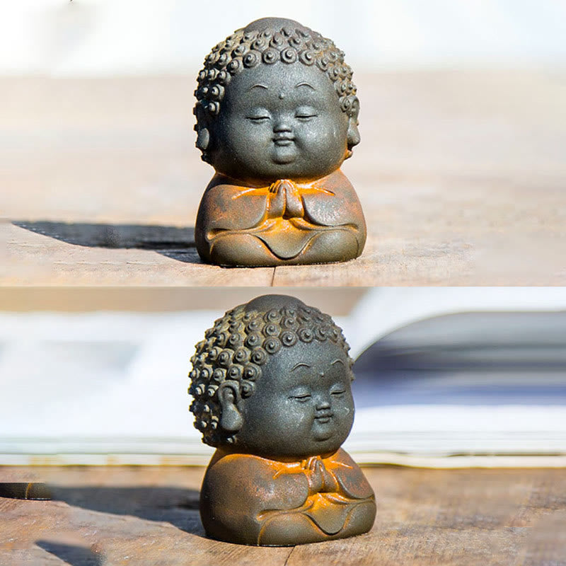 Buddha Stones Small Standing Lying Sitting Cute Buddha Iron Powder Rust Cast Resin Statue Home Decoration