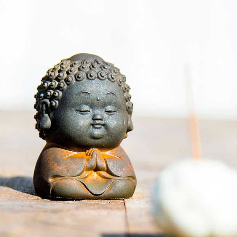 Buddha Stones Small Standing Lying Sitting Cute Buddha Iron Powder Rust Cast Resin Statue Home Decoration