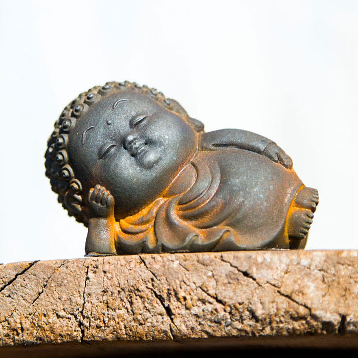 Buddha Stones Small Standing Lying Sitting Cute Buddha Iron Powder Rust Cast Resin Statue Home Decoration