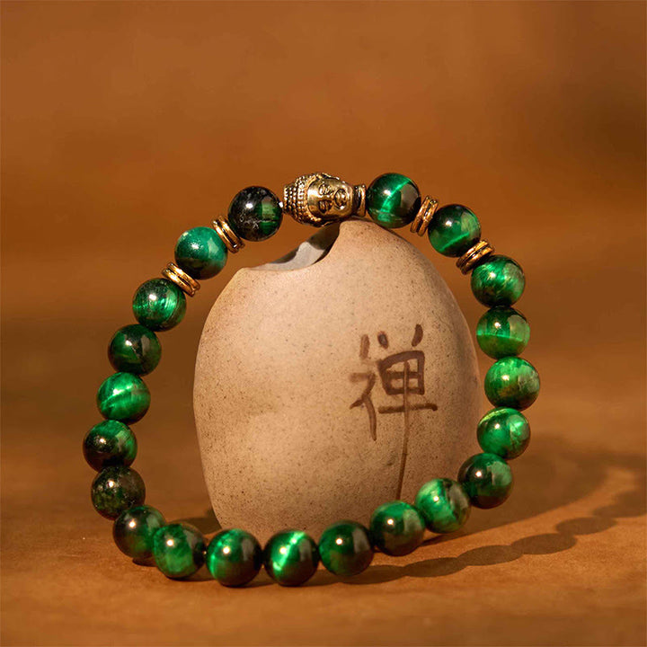 Buddha Stones Blue Green Red Tiger Eye Buddha Head Balance Bracelet