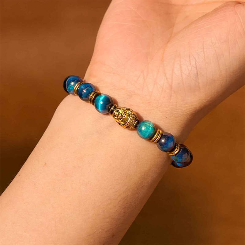 Buddha Stones Blue Green Red Tiger Eye Buddha Head Balance Bracelet