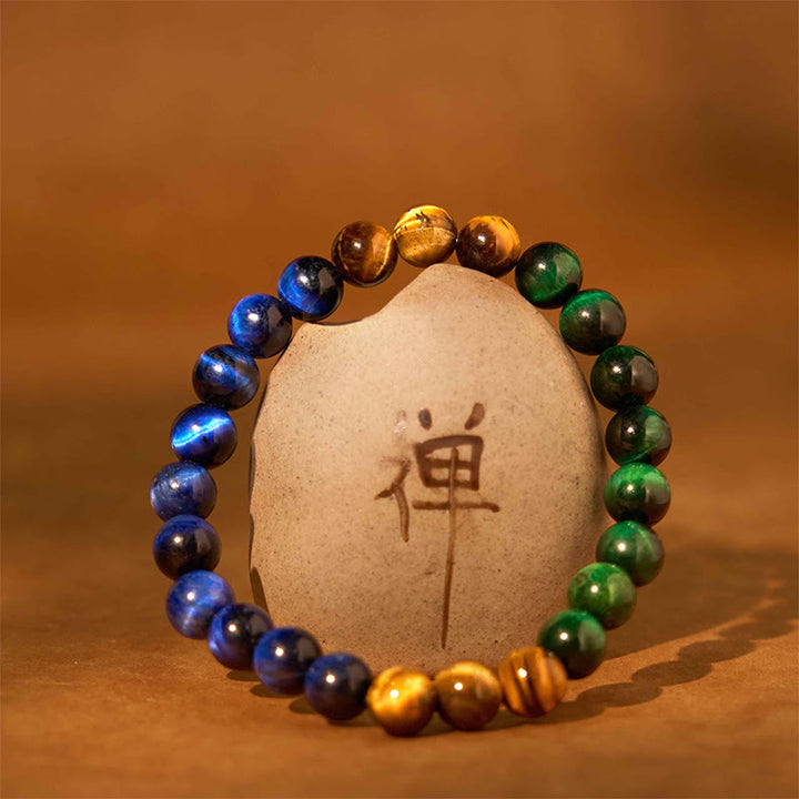 Buddha Stones Blue Tiger Eye Green Tiger Eye Tiger Eye Balance Bracelet