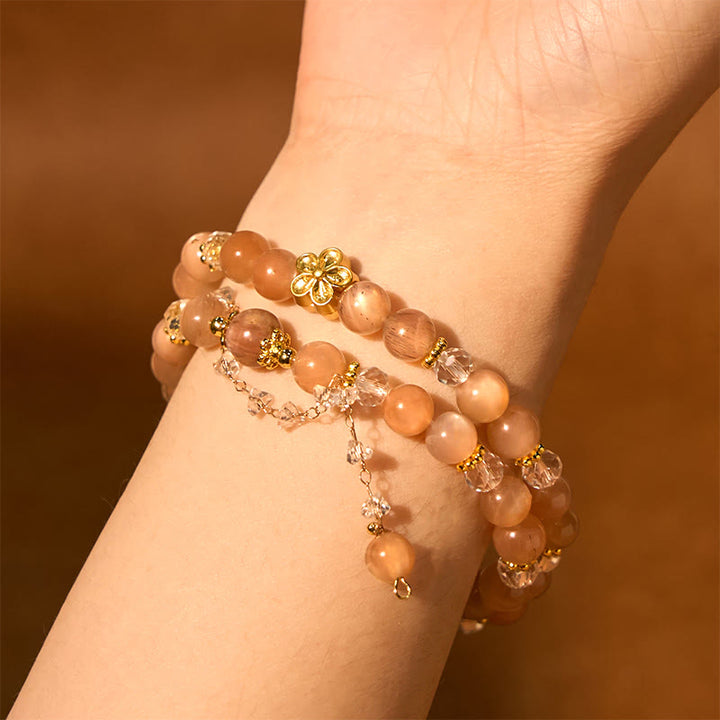 Buddha Stones Sun Stone Crystal Peach Blossom Wealth Double Wrap Bracelet