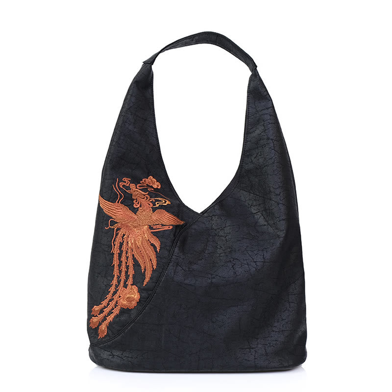 Buddha Stones  Fish Flower Phoenix Embroidery Xiangyunsha Silk Shoulder Bag