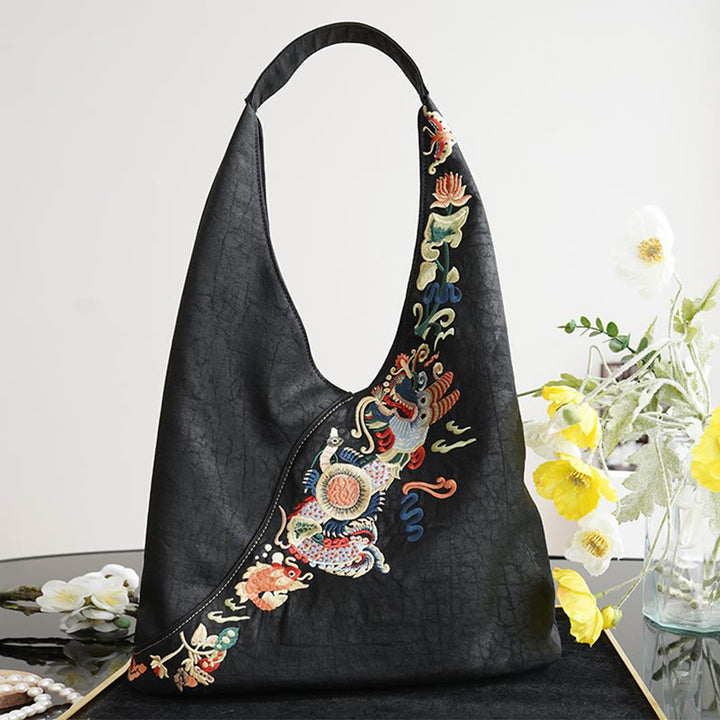 Buddha Stones  Fish Flower Phoenix Embroidery Xiangyunsha Silk Shoulder Bag