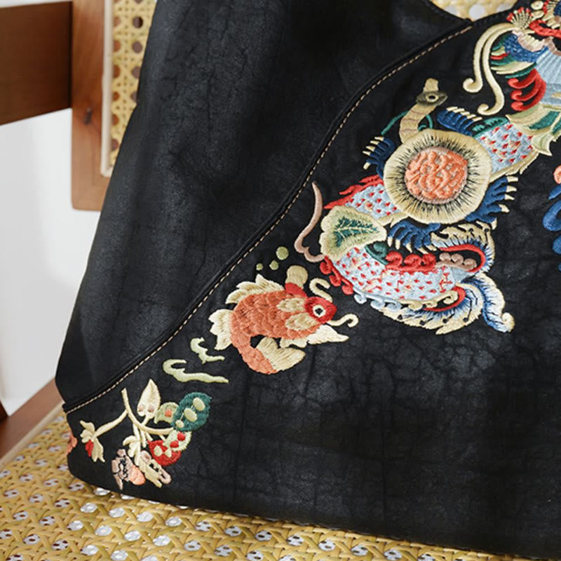 Buddha Stones  Fish Flower Phoenix Embroidery Xiangyunsha Silk Shoulder Bag