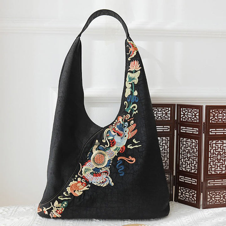 Buddha Stones  Fish Flower Phoenix Embroidery Xiangyunsha Silk Shoulder Bag