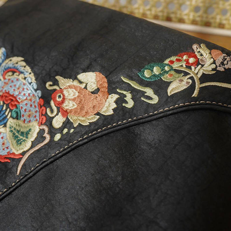 Buddha Stones  Fish Flower Phoenix Embroidery Xiangyunsha Silk Shoulder Bag