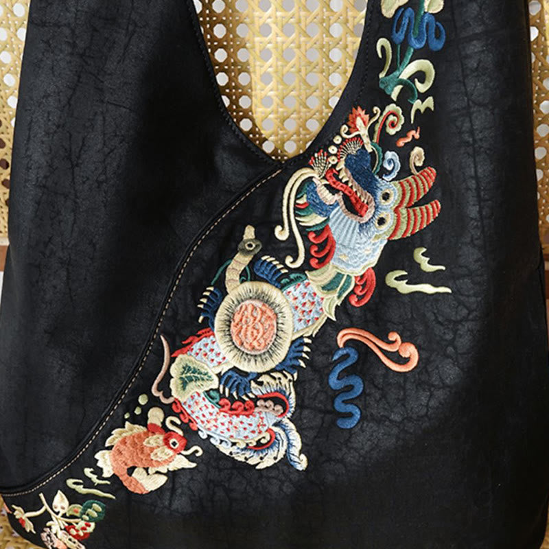 Buddha Stones  Fish Flower Phoenix Embroidery Xiangyunsha Silk Shoulder Bag