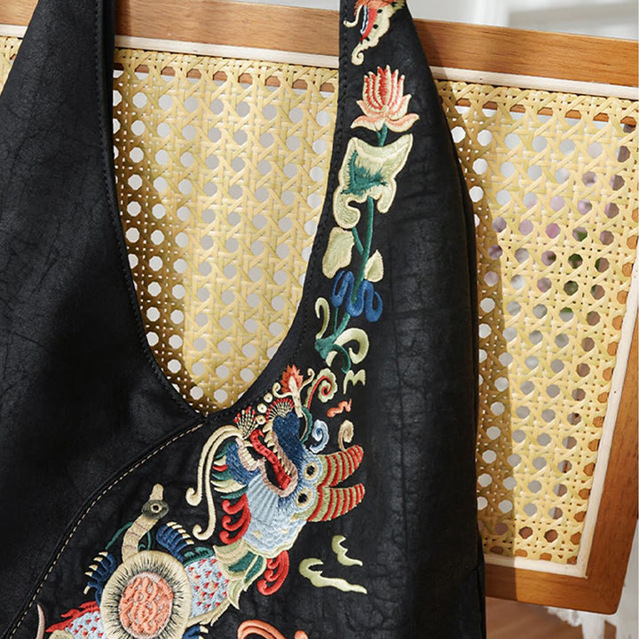 Buddha Stones  Fish Flower Phoenix Embroidery Xiangyunsha Silk Shoulder Bag