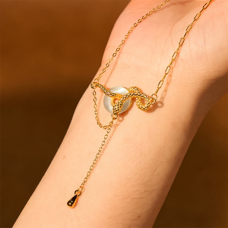 Buddha Stones Chalcedony Peace Buckle 925 Sterling Silver Gold Year Of The Snake Harmony Necklace Pendant - image 4