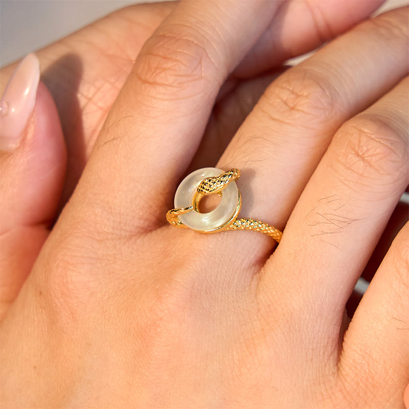 Buddha Stones Chalcedony Peace Buckle 925 Sterling Silver Golden Year Of The Snake Harmony  Ring - image 11