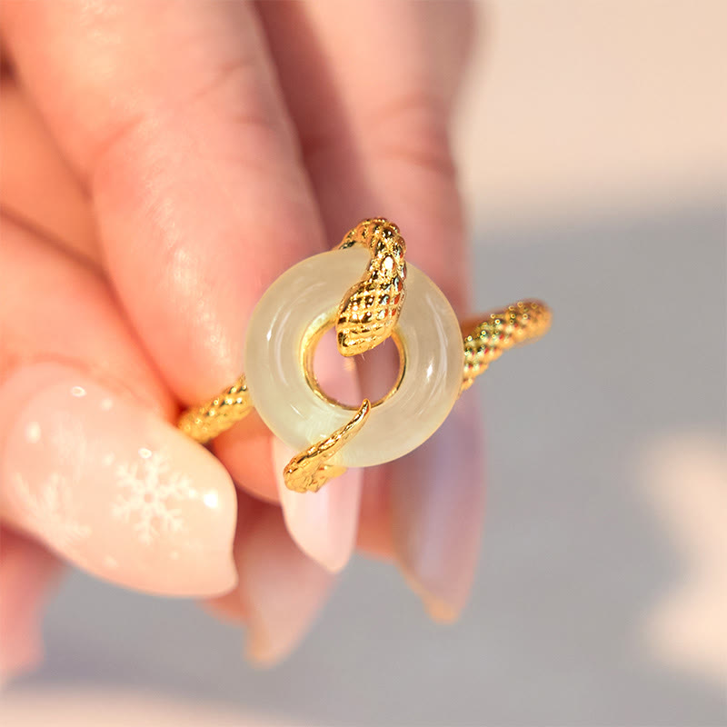 Buddha Stones Chalcedony Peace Buckle 925 Sterling Silver Golden Year Of The Snake Harmony  Ring - image 10