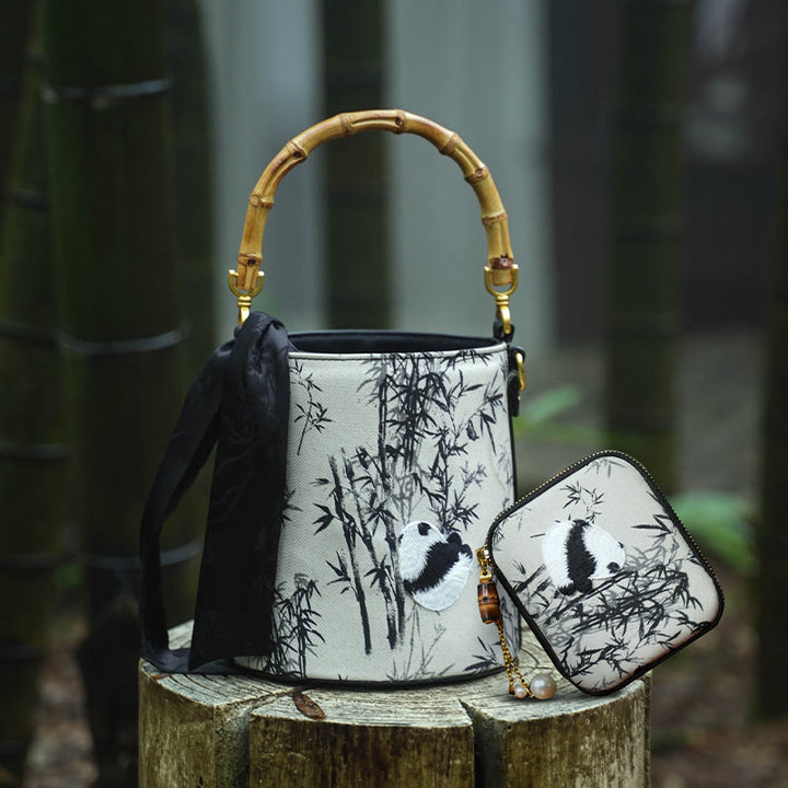 Buddha Stones Panda Bamboo Magpie Embroidery Crossbody Bag Hangbags