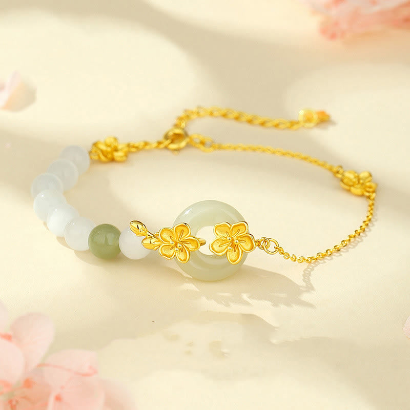 Buddha Stones Chrysoberyl Hetian Jade 999 Sterling Silver Love Bracelet