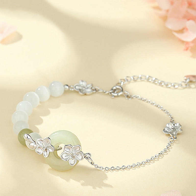 Buddha Stones Chrysoberyl Hetian Jade 999 Sterling Silver Love Bracelet