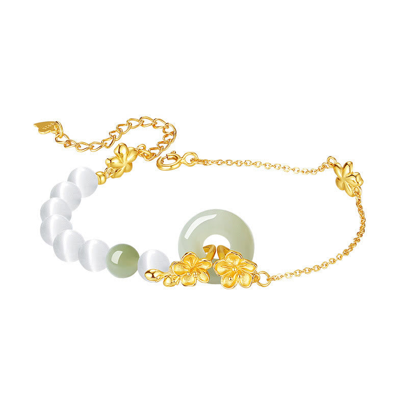 Buddha Stones Chrysoberyl Hetian Jade 999 Sterling Silver Love Bracelet