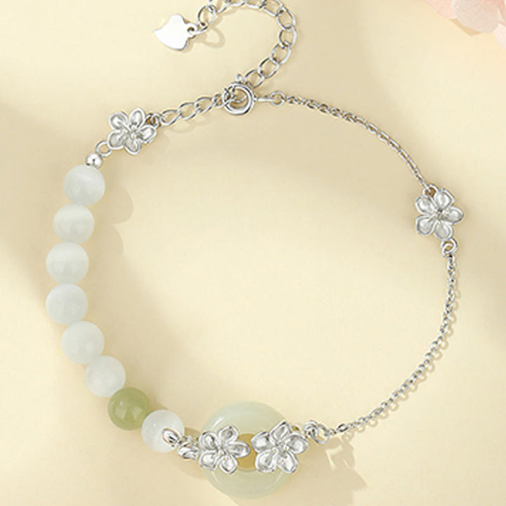 Buddha Stones Chrysoberyl Hetian Jade 999 Sterling Silver Love Bracelet