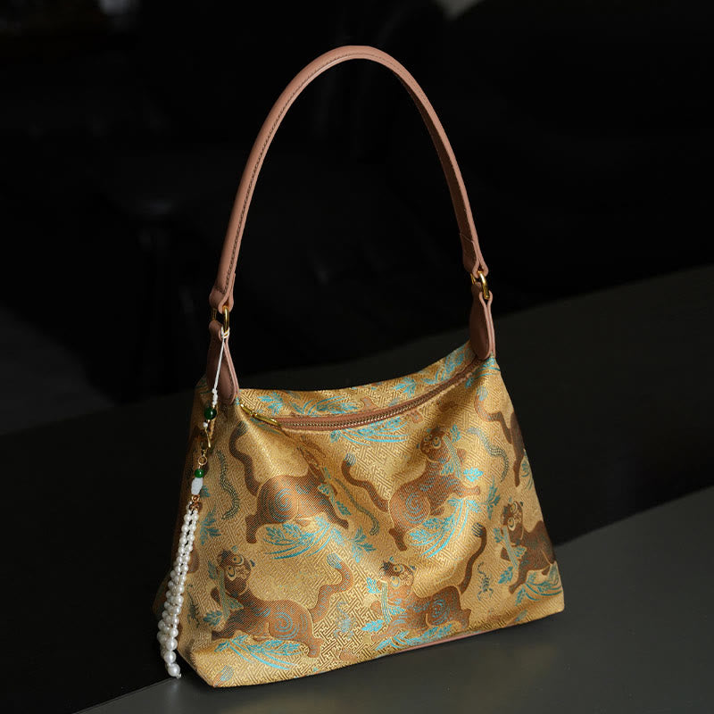 Buddha Stones Lotus Bamboo Crane Deer Butterfly Mountain Xiangyunsha Silk Song Brocade Crossbody Bag Shoulder Bag