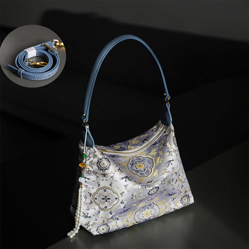 Buddha Stones Lotus Bamboo Crane Deer Butterfly Mountain Xiangyunsha Silk Song Brocade Crossbody Bag Shoulder Bag